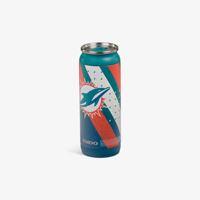Angle View | NFL 16 Oz Can::Dolphins::Sliding mouth-opening tab 