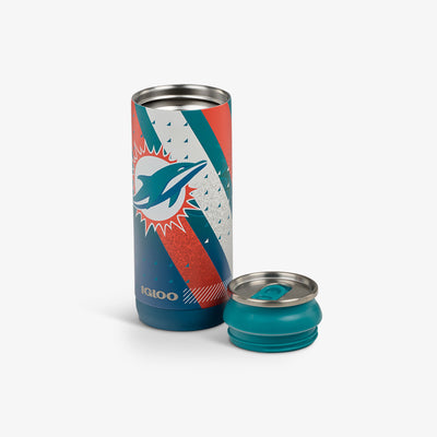 Open View | NFL 16 Oz Can::Dolphins::Removable, leakproof lid 