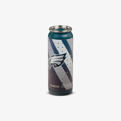 Angle View | NFL 16 Oz Can::Eagles::Sliding mouth-opening tab 