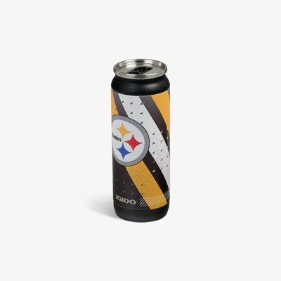 Angle View | NFL 16 Oz Can::Steelers::Sliding mouth-opening tab 