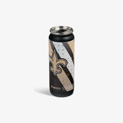 Angle View | NFL 16 Oz Can::Saints::Sliding mouth-opening tab 