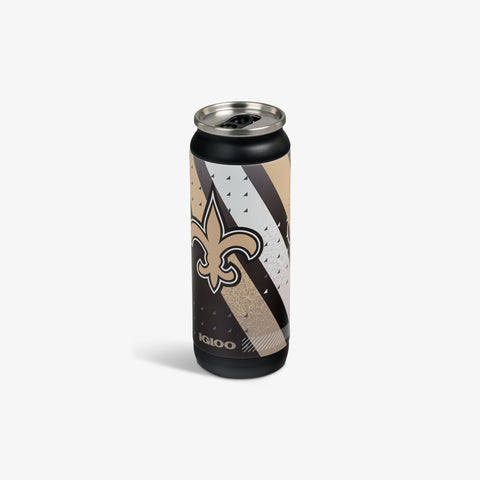 Angle View | NFL 16 Oz Can::Saints::Sliding mouth-opening tab 