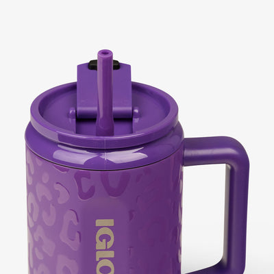 Lid Open View | NFL 32 Oz Leopard Flip ‘n’ Sip Travel Mug::Vikings::