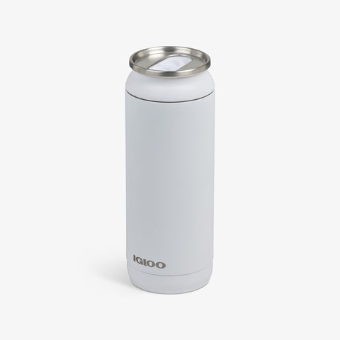 Angle View | 16 Oz Can::White::Sliding mouth-opening tab 