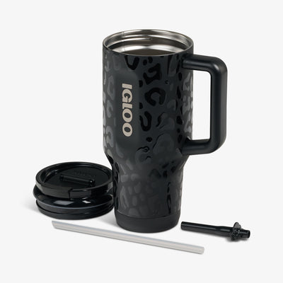Open View | NFL 32 Oz Leopard Flip ‘n’ Sip Travel Mug::Steelers::Double-wall, vacuum-insulated 