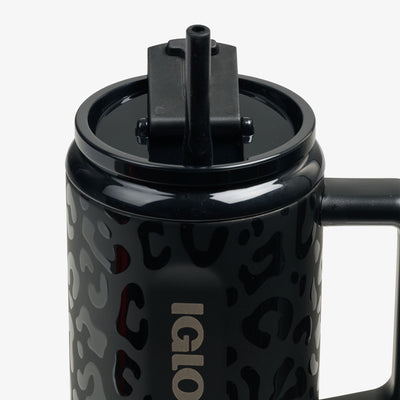Lid Open View | NFL 32 Oz Leopard Flip ‘n’ Sip Travel Mug::Steelers::