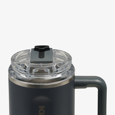 Lid Open View | 18 Oz Flip ‘n’ Sip Travel Mug::Carbonite::Hot/cold compatible