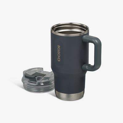 Lid Off View | 18 Oz Flip ‘n’ Sip Travel Mug::Carbonite::Double-wall, vacuum-insulated