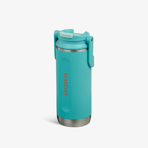 Angle View | 16 Oz Flip ‘n’ Sip Tumbler::Lagoon Teal::No-look-sip indicator