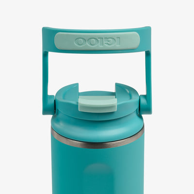 Close Up Lid View | 16 Oz Flip ‘n’ Sip Tumbler::Lagoon Teal::Up to 24hrs cold / 4hrs hot*