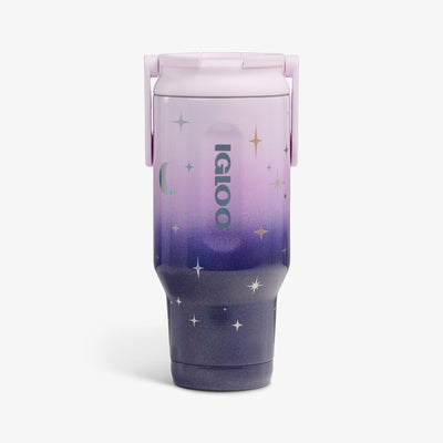 Front View | 32 Oz Sport Sipper Bottle::Mystic Purple::Metallic stars & moon pattern 