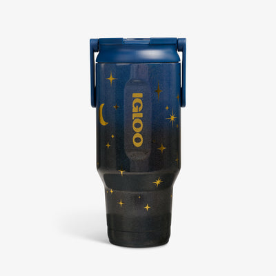 Front View | 32 Oz Sport Sipper Bottle::Midnight Blue::Metallic stars & moon pattern 