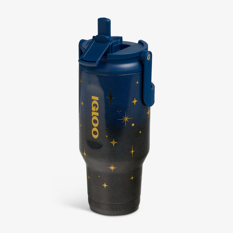 Angle View | 32 Oz Sport Sipper Bottle::Midnight Blue::Iridescent glittery body 