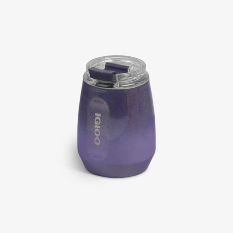 Angle View | 10 Oz Wine Tumbler::Gradient Grape::No-look-sip indicator