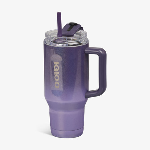 Angle View | 32 Oz Flip ‘n’ Sip Travel Mug::Gradient Grape::Fits in standard cup holders
