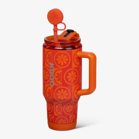 Angle View | 32 Oz Flip ‘n’ Sip Travel Mug::Orange::Fits in standard cup holders