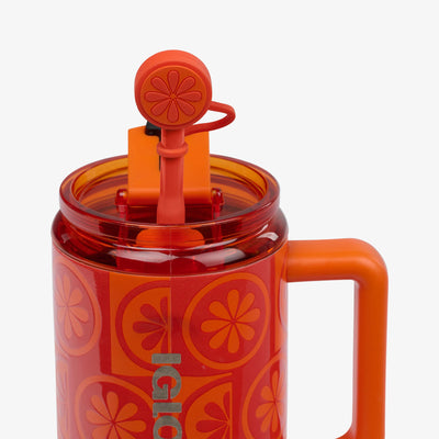 Straw View | 32 Oz Flip ‘n’ Sip Travel Mug::Orange::Gasketed, leak-resistant straw
