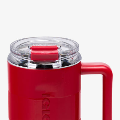 Lid Closed View | 32 Oz Flip ‘n’ Sip Travel Mug::Crimson Check::Leakproof Flip ‘n’ Sip lid