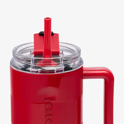 Straw View | 32 Oz Flip ‘n’ Sip Travel Mug::Crimson Check::Gasketed, leak-resistant straw