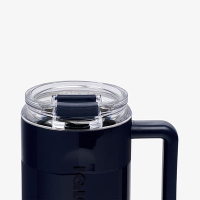 Lid Closed View | 32 Oz Flip ‘n’ Sip Travel Mug::Navy Check::Leakproof Flip ‘n’ Sip lid