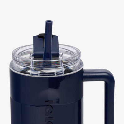 Straw View | 32 Oz Flip ‘n’ Sip Travel Mug::Navy Check::Gasketed, leak-resistant straw
