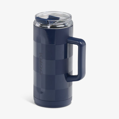 Angle View | 1L Beer Mug::Navy Check::Advanced temperature retention