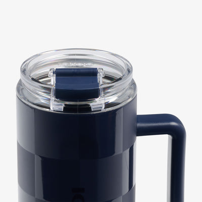 Lid Closed View | 1L Beer Mug::Navy Check::Leakproof Flip ‘n’ Sip lid