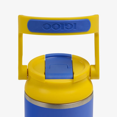 Handle View | Kids Lunch 12 Oz Sipper Bottle::Electric Indigo::Leakproof lid w/swing-up handle