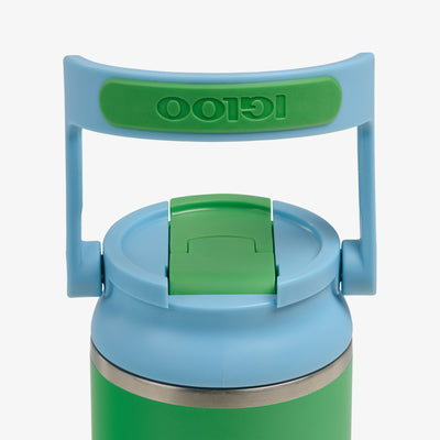 Handle View | Kids Lunch 12 Oz Sipper Bottle::Retro Green::Leakproof lid w/swing-up handle