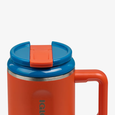 Lid Closed View | Kids Lunch 18 Oz Travel Mug::Safety Orange::Leakproof lid