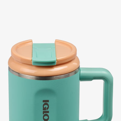 Lid Closed View | Kids Lunch 18 Oz Travel Mug::Jelly Mint::Leakproof lid