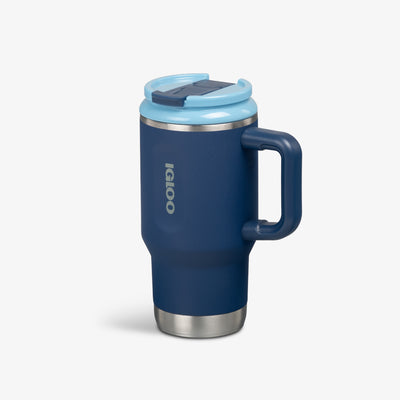 Angle View | Kids Lunch 18 Oz Travel Mug::Classic Navy::Side handle