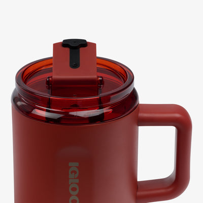 Lid Open View | 15 Oz Ceramic-Lined Coffee Mug::Amber::Hot/cold compatible