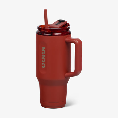 Angle View | 32 Oz Ceramic-Lined Travel Mug::Amber::Hot/cold compatible