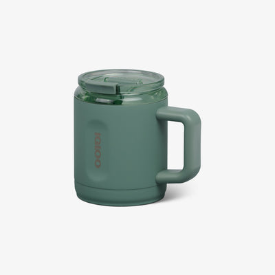 Angle View | 15 Oz Ceramic-Lined Coffee Mug::Sage::No-look-sip indicator