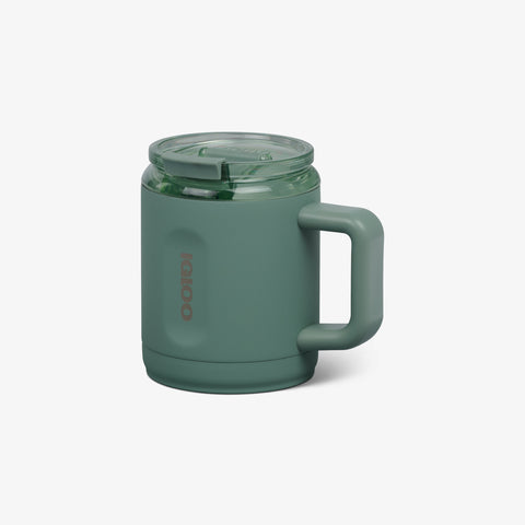 Angle View | 15 Oz Ceramic-Lined Coffee Mug::Sage::No-look-sip indicator