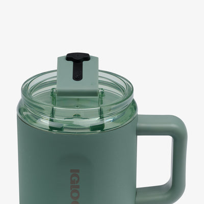 Lid Open View | 15 Oz Ceramic-Lined Coffee Mug::Sage::Hot/cold compatible