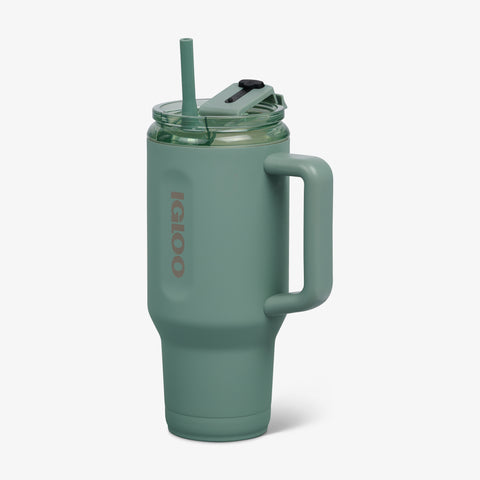 Angle View | 32 Oz Ceramic-Lined Travel Mug::Sage::Hot/cold compatible