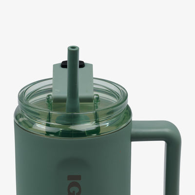 Straw View | 32 Oz Ceramic-Lined Travel Mug::Sage::Gasketed, leak-resistant straw