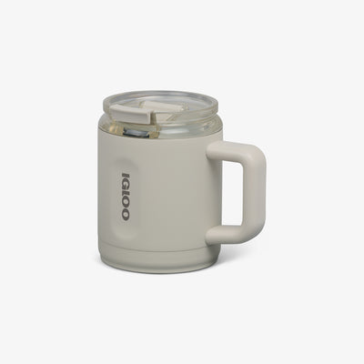 Angle View | 15 Oz Ceramic-Lined Coffee Mug::Chalk::No-look-sip indicator