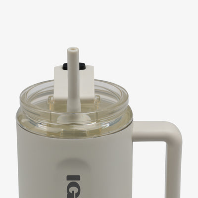 Straw View | 32 Oz Ceramic-Lined Travel Mug::Chalk::Gasketed, leak-resistant straw