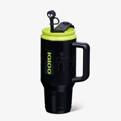 Angle View | 32 Oz Flip ‘n’ Sip Travel Mug::Skeleton Glow::Fits in standard cup holders