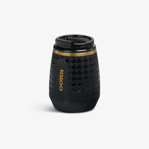 Angle View | 10 Oz Wine Tumbler::Luxe Black::No-look-sip indicator