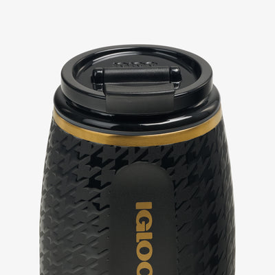 Lid Closed View | 10 Oz Wine Tumbler::Luxe Black::Leakproof Flip ‘n’ Sip lid