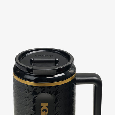 Angle View | 32 Oz Flip ‘n’ Sip Travel Mug::Luxe Black::Leakproof Flip ‘n’ Sip lid