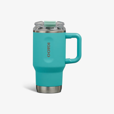 Front View | 18 Oz Flip ‘n’ Sip Travel Mug::Lagoon Teal::Fits in standard cup holders