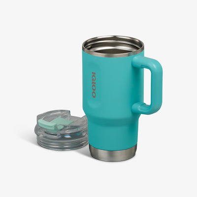 Lid Off View | 18 Oz Flip ‘n’ Sip Travel Mug::Lagoon Teal::Double-wall, vacuum-insulated