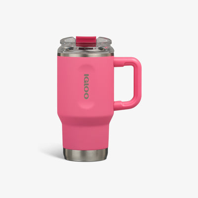 Front View | 18 Oz Flip ‘n’ Sip Travel Mug::Thrift Pink::Fits in standard cup holders