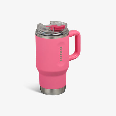 Angle View | 18 Oz Flip ‘n’ Sip Travel Mug::Thrift Pink::No-look-sip indicator