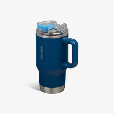 Angle View | 18 Oz Flip ‘n’ Sip Travel Mug::Blue Shale::Ergonomic handle